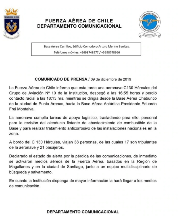 Comunicado de la Fuerza A. Chilena