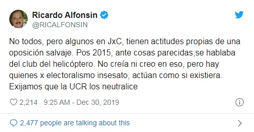 Tuit de Ricardo Alfonsín