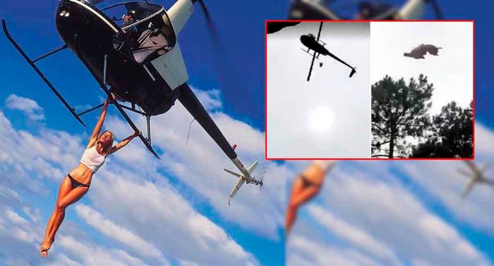 Bernasconi colgada del helicóptero