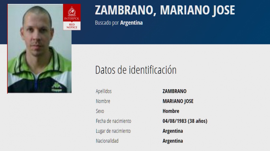 El pedido de captura de Zambrano.