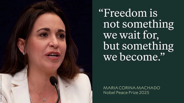 Corina Machado en la cuenta de X @TheNobelPrize