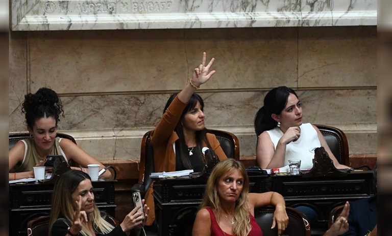 <br/>
 <br/>
Diputados de Uni&oacute;n por la Patria le hicieron el gesto del &ldquo;3 por ciento&rdquo; a Karina Milei.<br/>
Agencia NA (Juan Foglia)