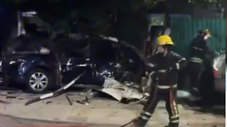 Persecución y choque en Wilde: un auto y un patrullero quedaron sobre la vereda